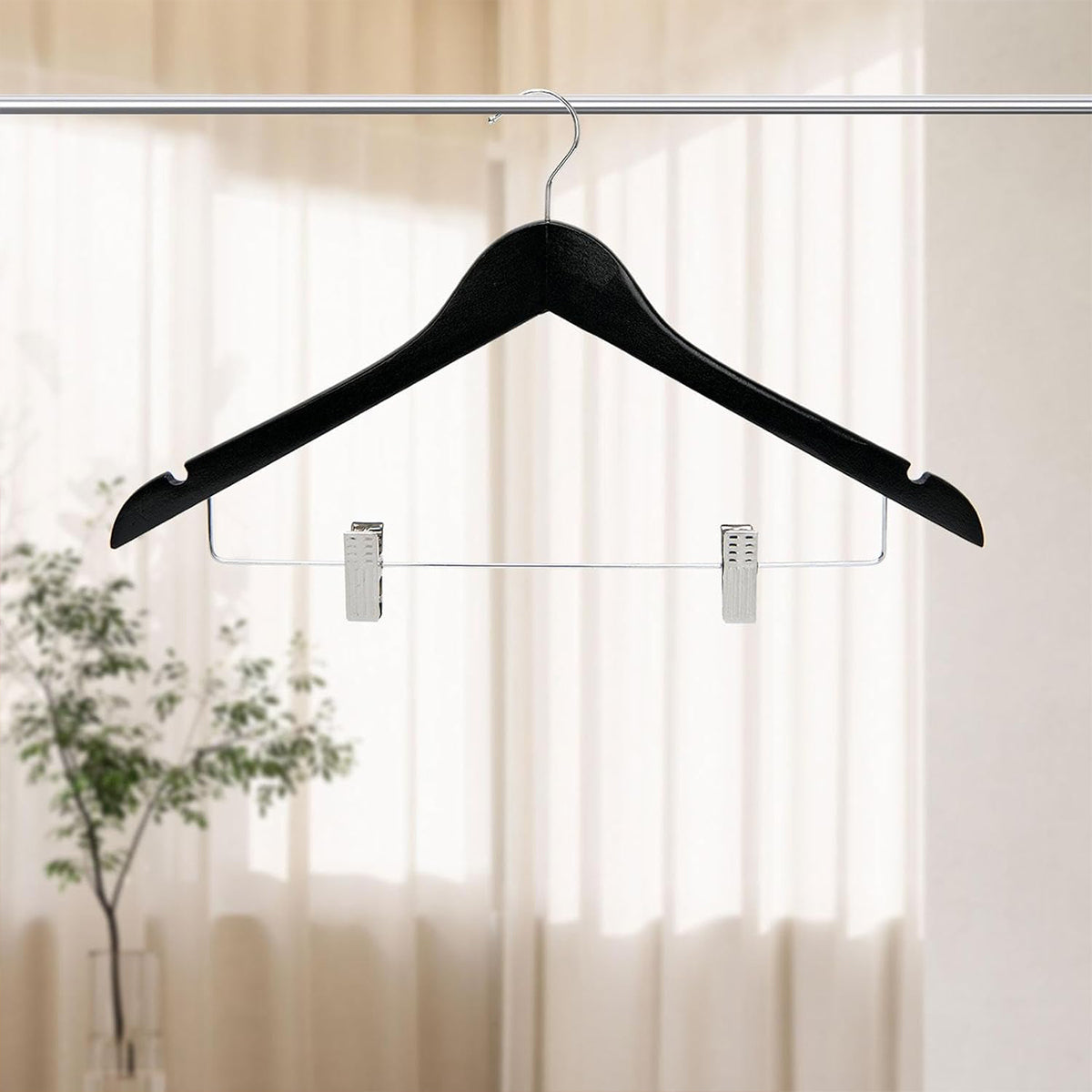 10 Pcs Wooden Non-Slip Clothes Hangers with Clip for Wardrobe
