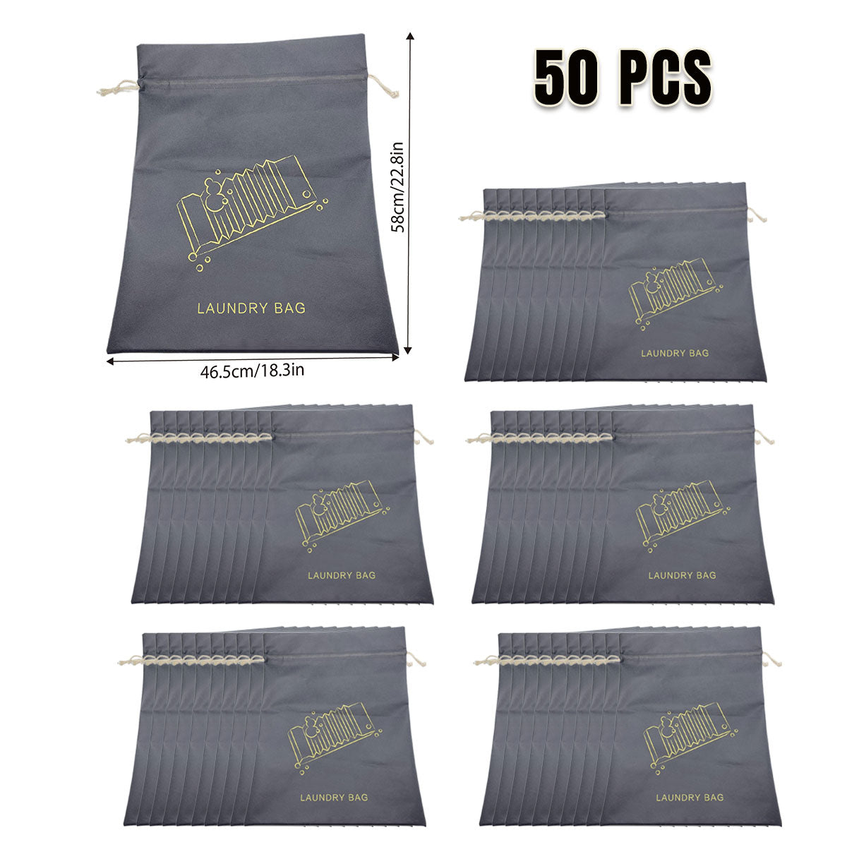 50 PCS Drawstring Laundry Bags Large Non Woven for Travel Hotels