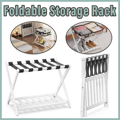 Foldable Bamboo Luggage Rack with Shelf for Hotel Guest Rooms