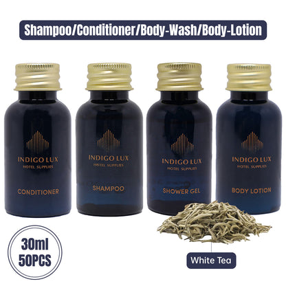 50 Pcs 30ml White Tea Hotel Toiletry Bottles with Screw Cap