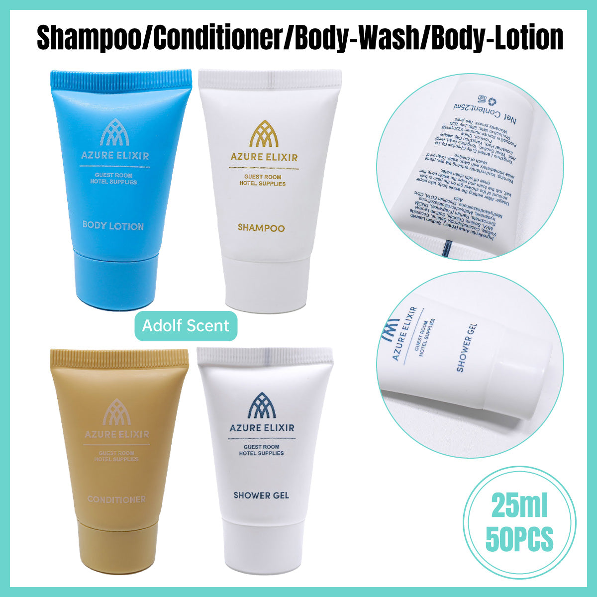 50pcs 25ml Hotel Toiletry Bottles Shampoo Conditioner