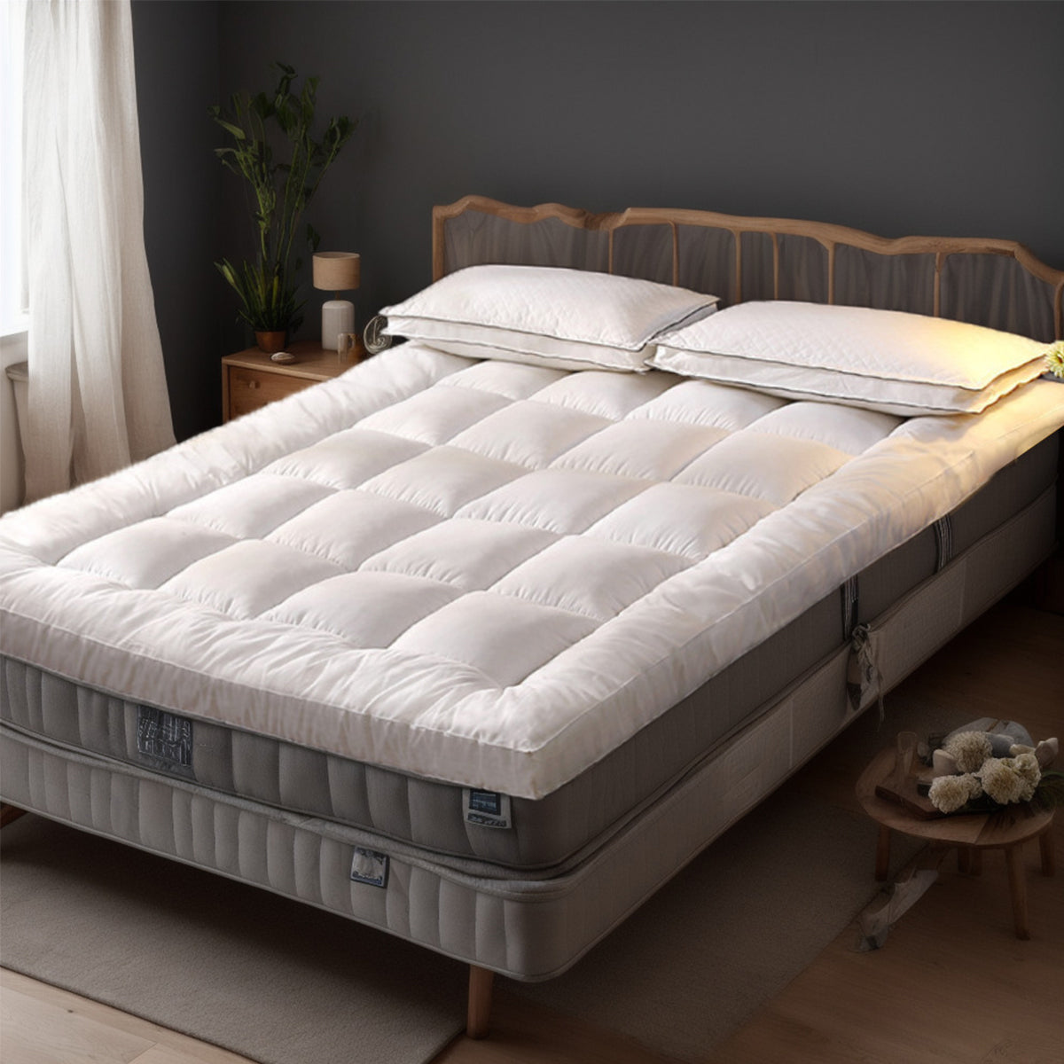 Hotel Mattress Comfort Pad Waterproof Box Quilted White