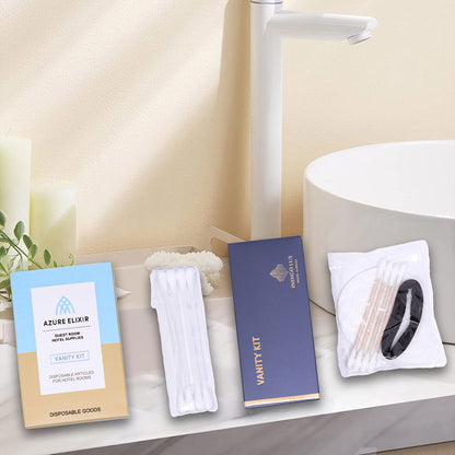 50 Pack Hotel Vanity Kits Cotton Swabs Pad Hair Band