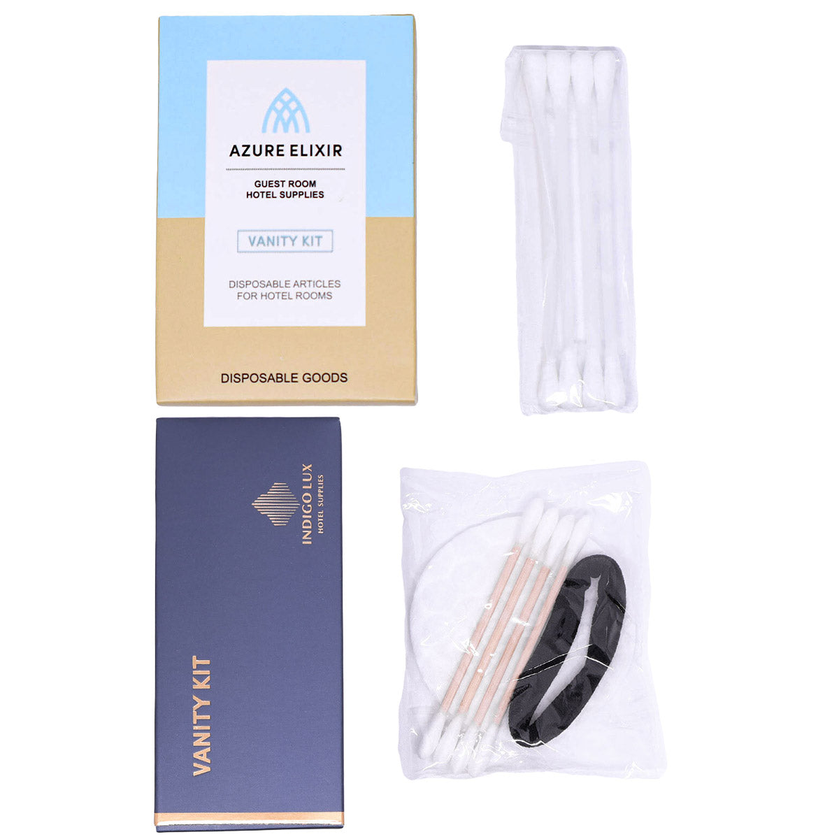 50 Pack Hotel Vanity Kits Cotton Swabs Pad Hair Band