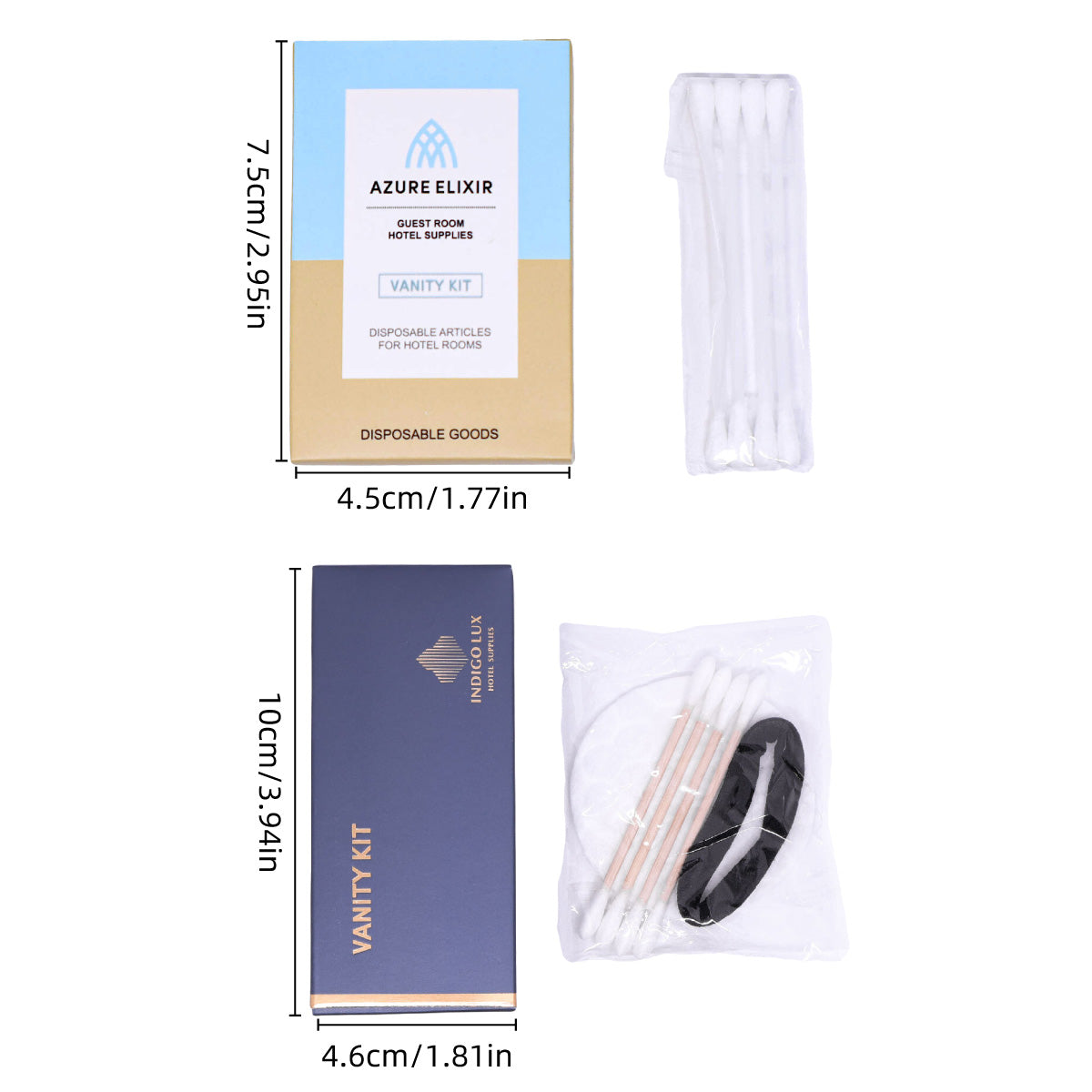 50 Pack Hotel Vanity Kits Cotton Swabs Pad Hair Band