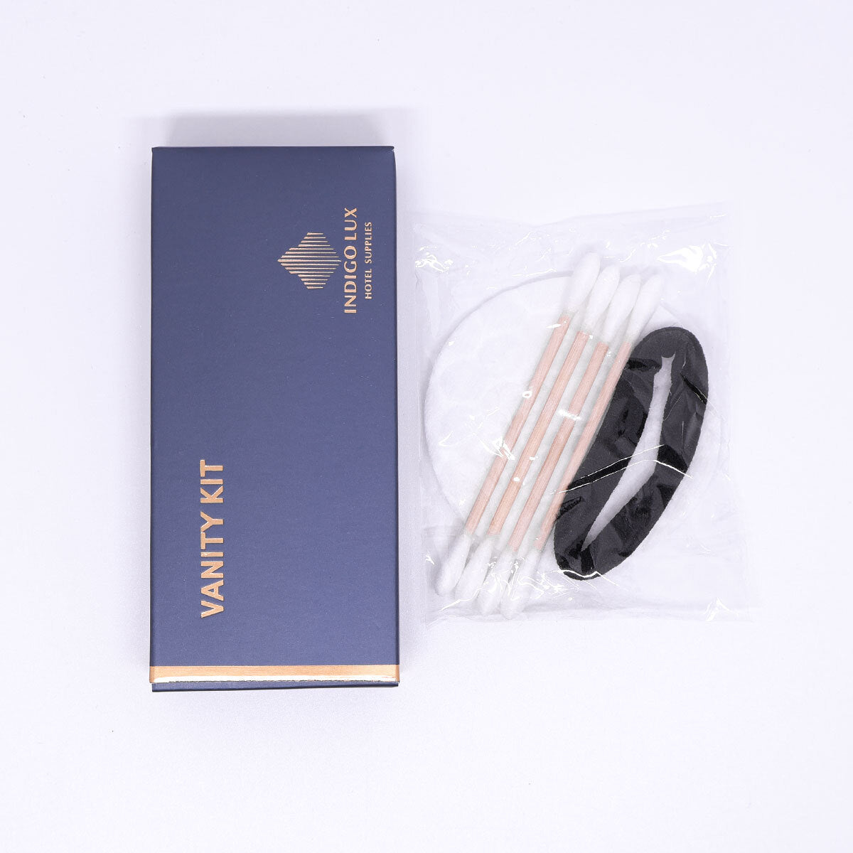 50 Pack Hotel Vanity Kits Cotton Swabs Pad Hair Band