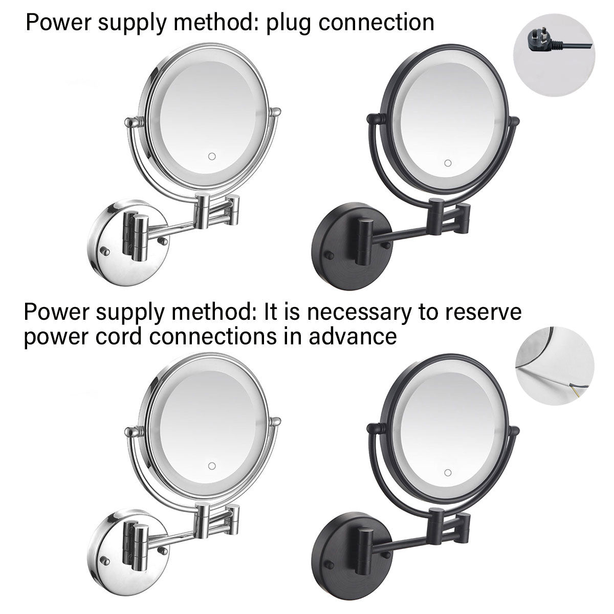 Wall Mounted Folding Makeup Mirror 5x with Light