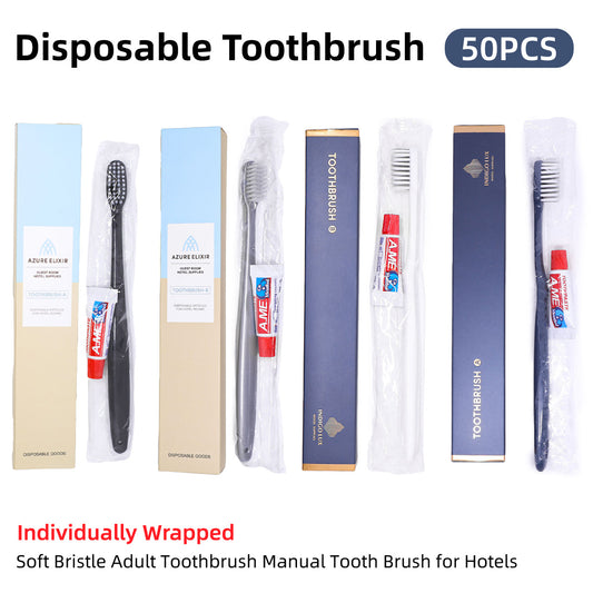 50 Sets Wrapped Toothbrush and 5g Toothpaste for Hotel Guests