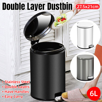 Trash Can 6L Double Layer Foot Pedal with Lid for Kitchen Bathroom