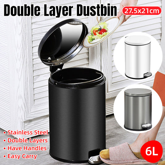 Trash Can 6L Double Layer Foot Pedal with Lid for Kitchen Bathroom