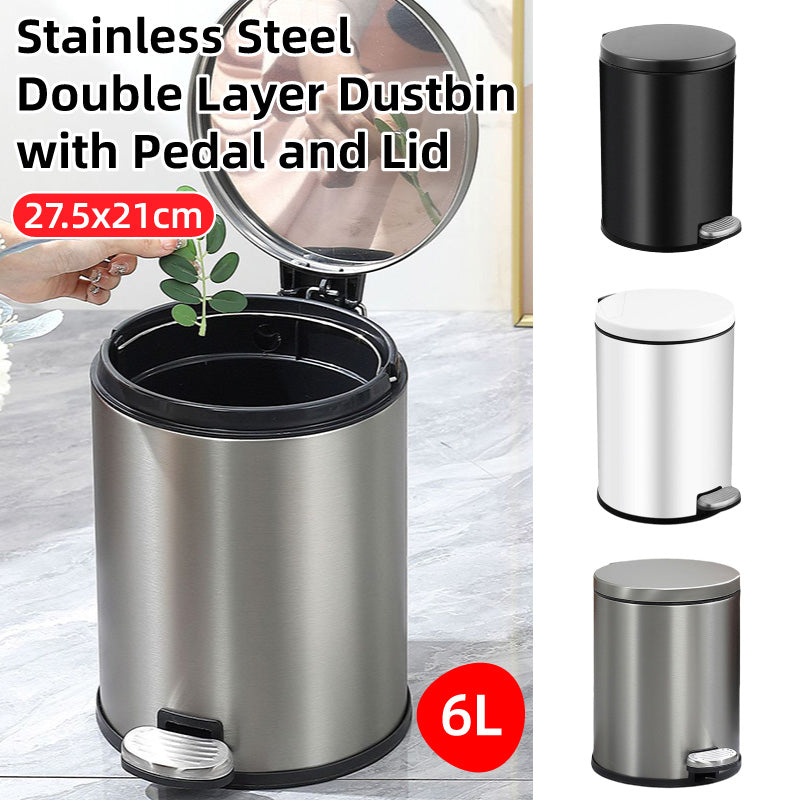 Trash Can 6L Double Layer Foot Pedal with Lid for Kitchen Bathroom