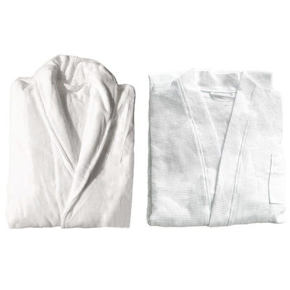 Hotel Quality Cotton Kimono Bathrobe White Embroidered Velvet Waffle