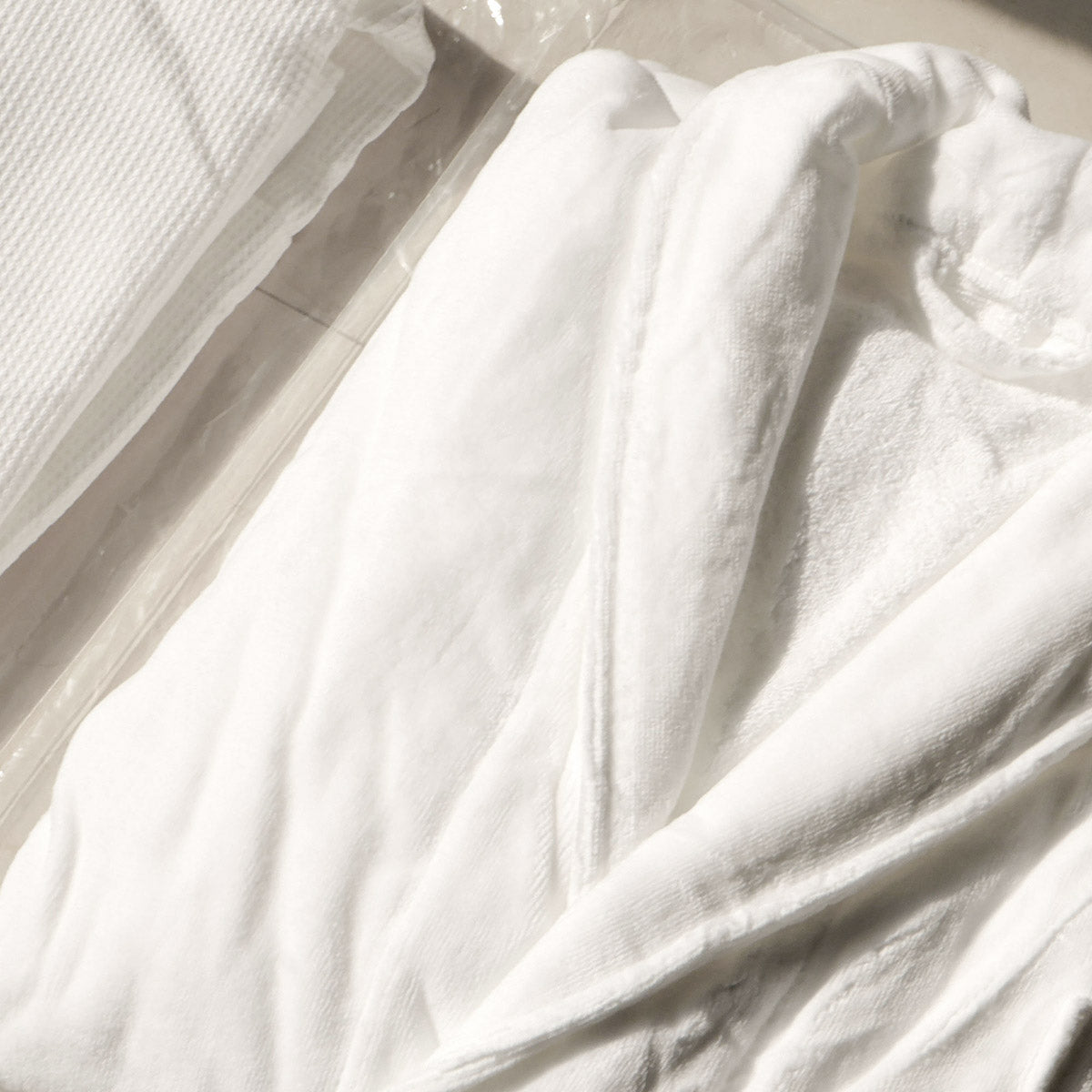 Hotel Quality Cotton Kimono Bathrobe White Embroidered Velvet Waffle