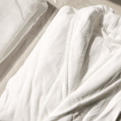 Hotel Quality Cotton Kimono Bathrobe White Embroidered Velvet Waffle