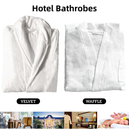 Hotel Quality Cotton Kimono Bathrobe White Embroidered Velvet Waffle