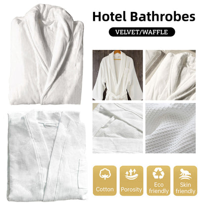 Hotel Quality Cotton Kimono Bathrobe White Embroidered Velvet Waffle