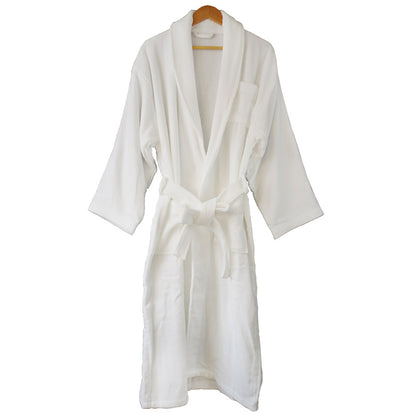 Hotel Quality Cotton Kimono Bathrobe White Embroidered Velvet Waffle