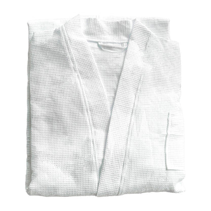 Hotel Quality Cotton Kimono Bathrobe White Embroidered Velvet Waffle