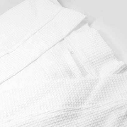 Hotel Quality Cotton Kimono Bathrobe White Embroidered Velvet Waffle