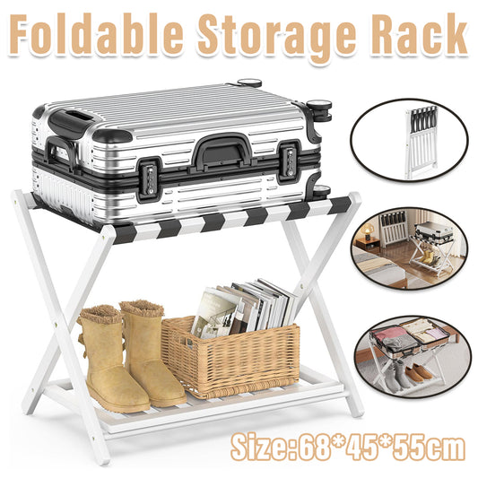 Foldable Bamboo Luggage Rack with Shelf for Hotel Guest Rooms