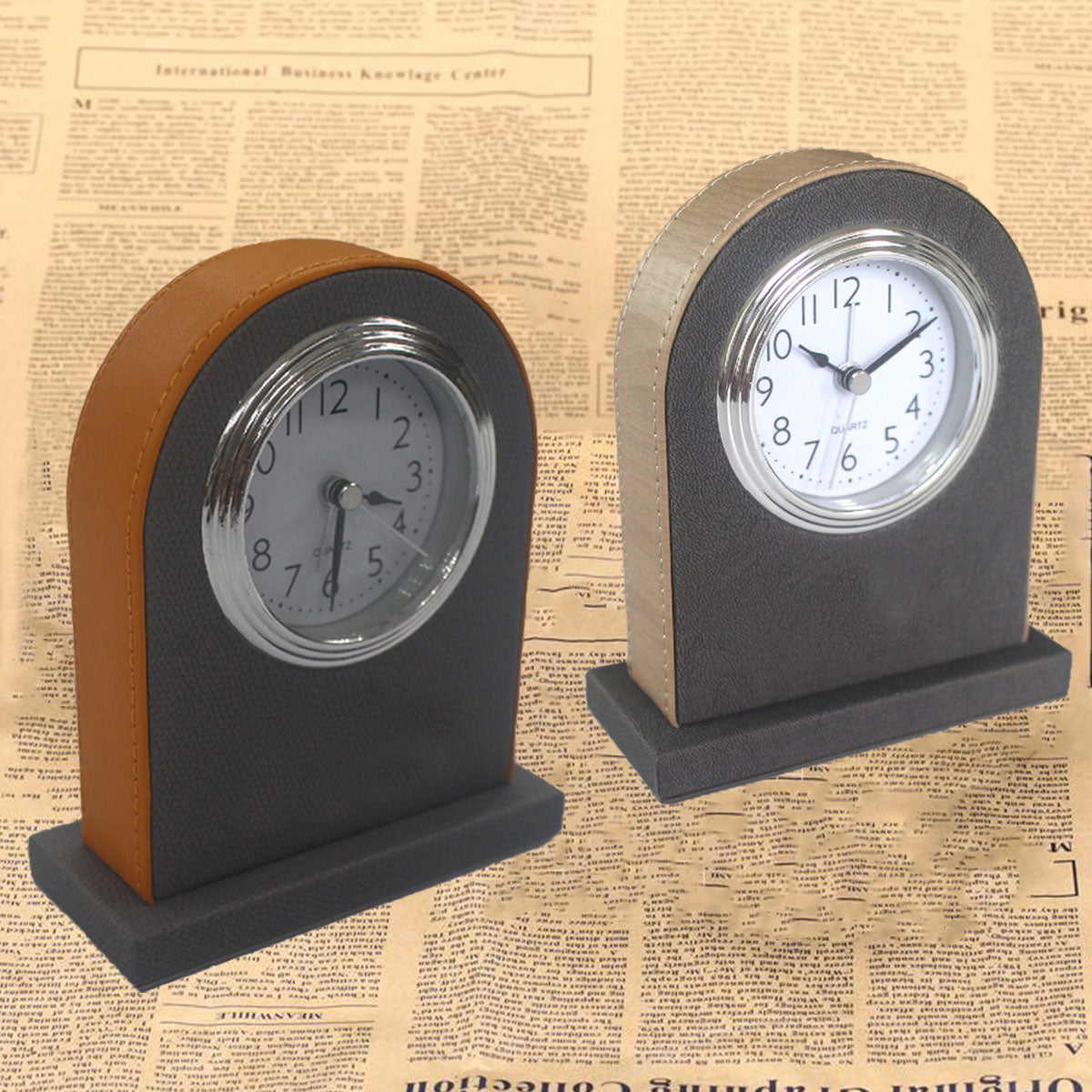 Hotel Alarm Clock Quartz with Faux Leather Clear Display Brown