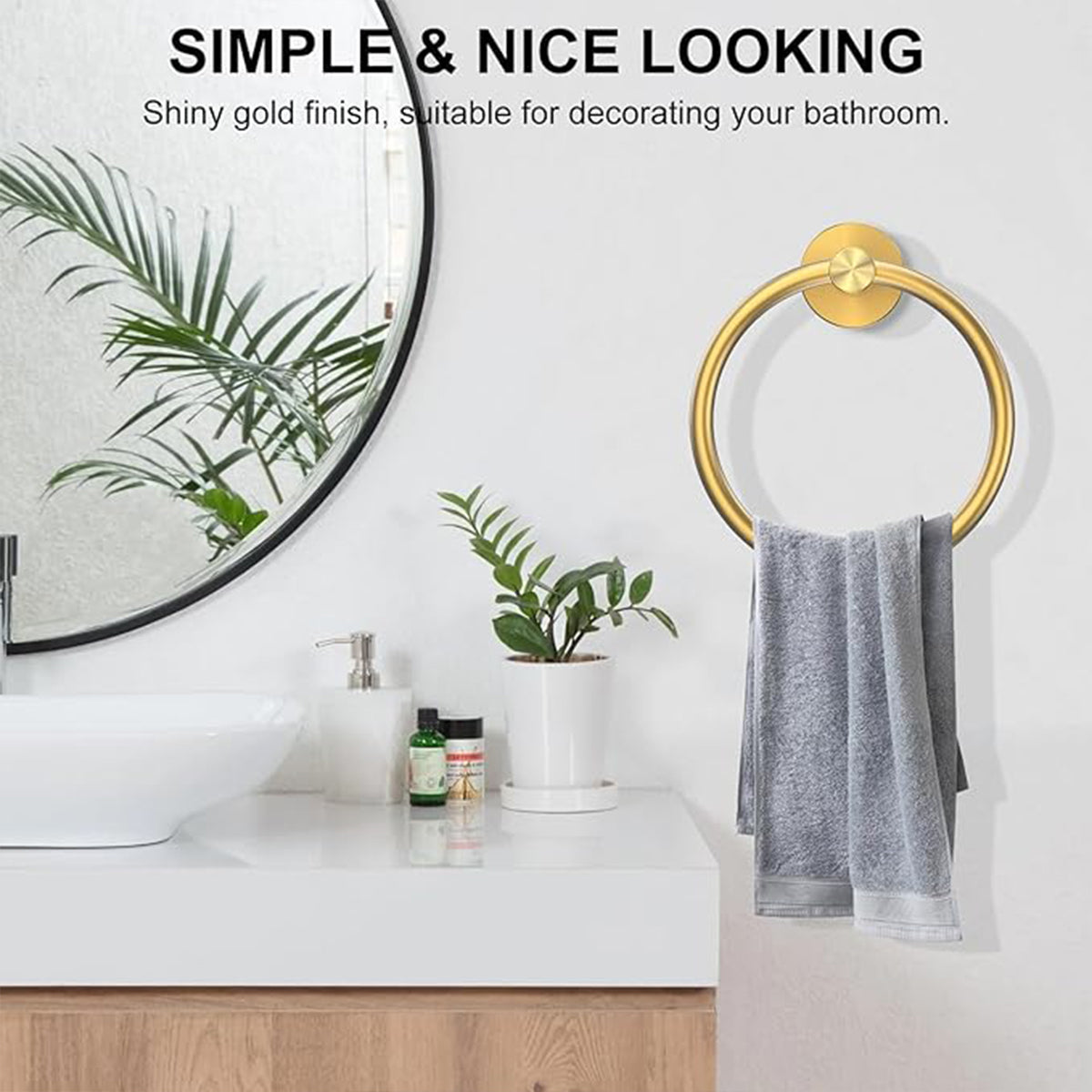 Wall Mounted Bathroom Towel Ring 180 Degree Swivel