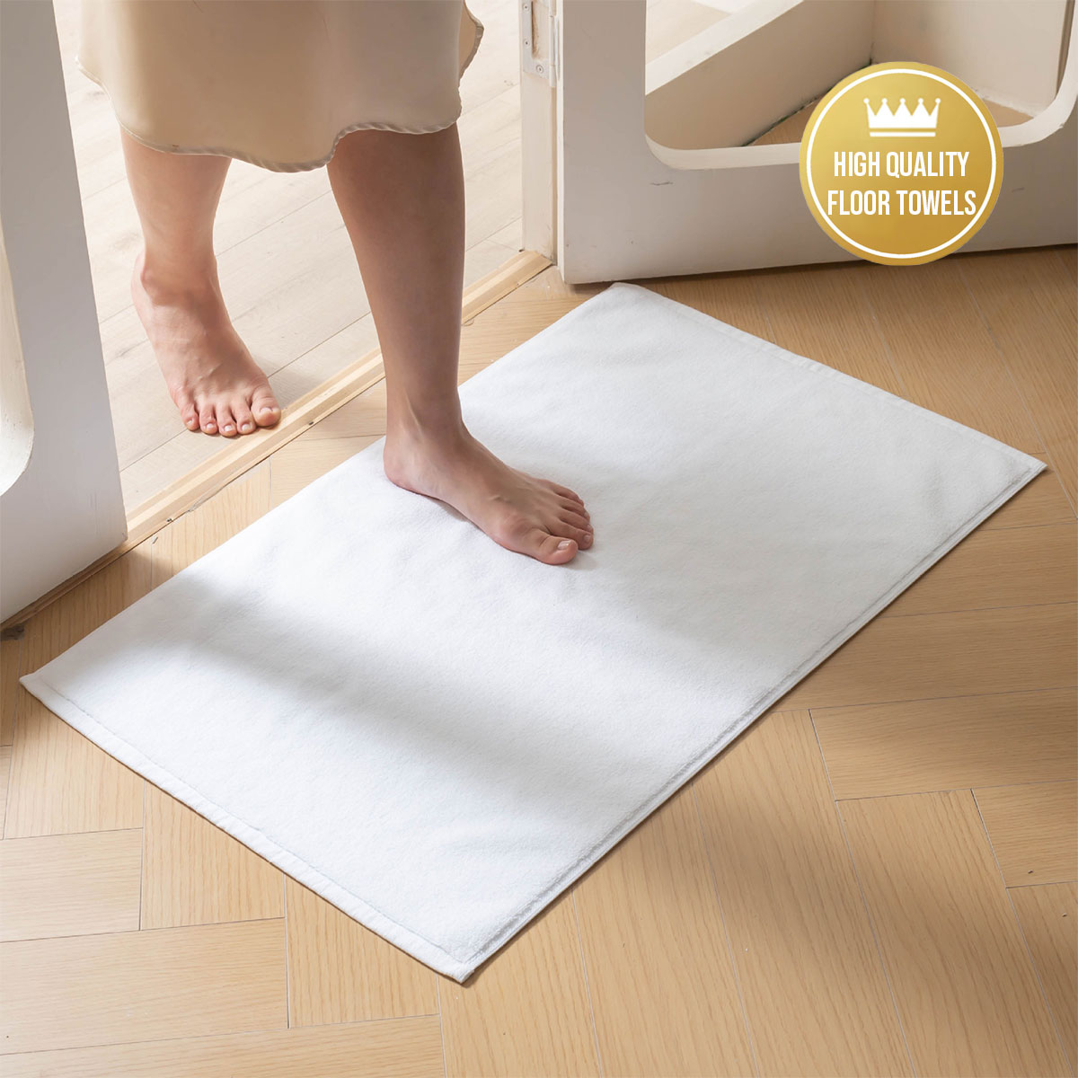 6pcs Hotel Cotton Bath Mat Towels Non Slip Floor Use White