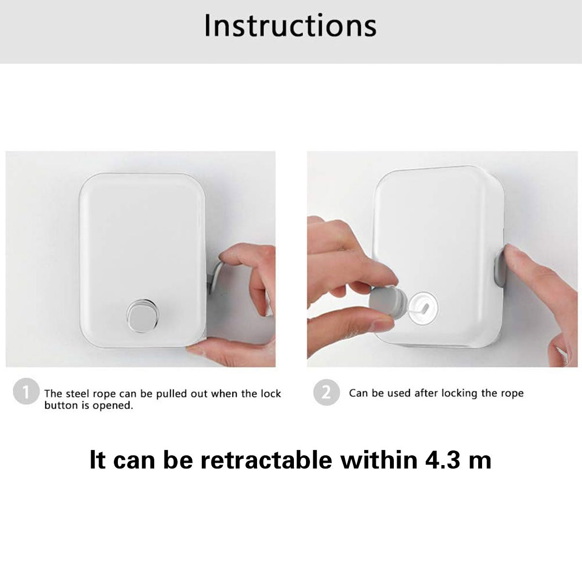 Retractable Stainless Steel Clothesline 4.3m Wall Mount