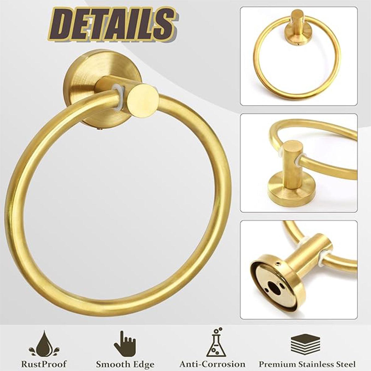 Wall Mounted Bathroom Towel Ring 180 Degree Swivel