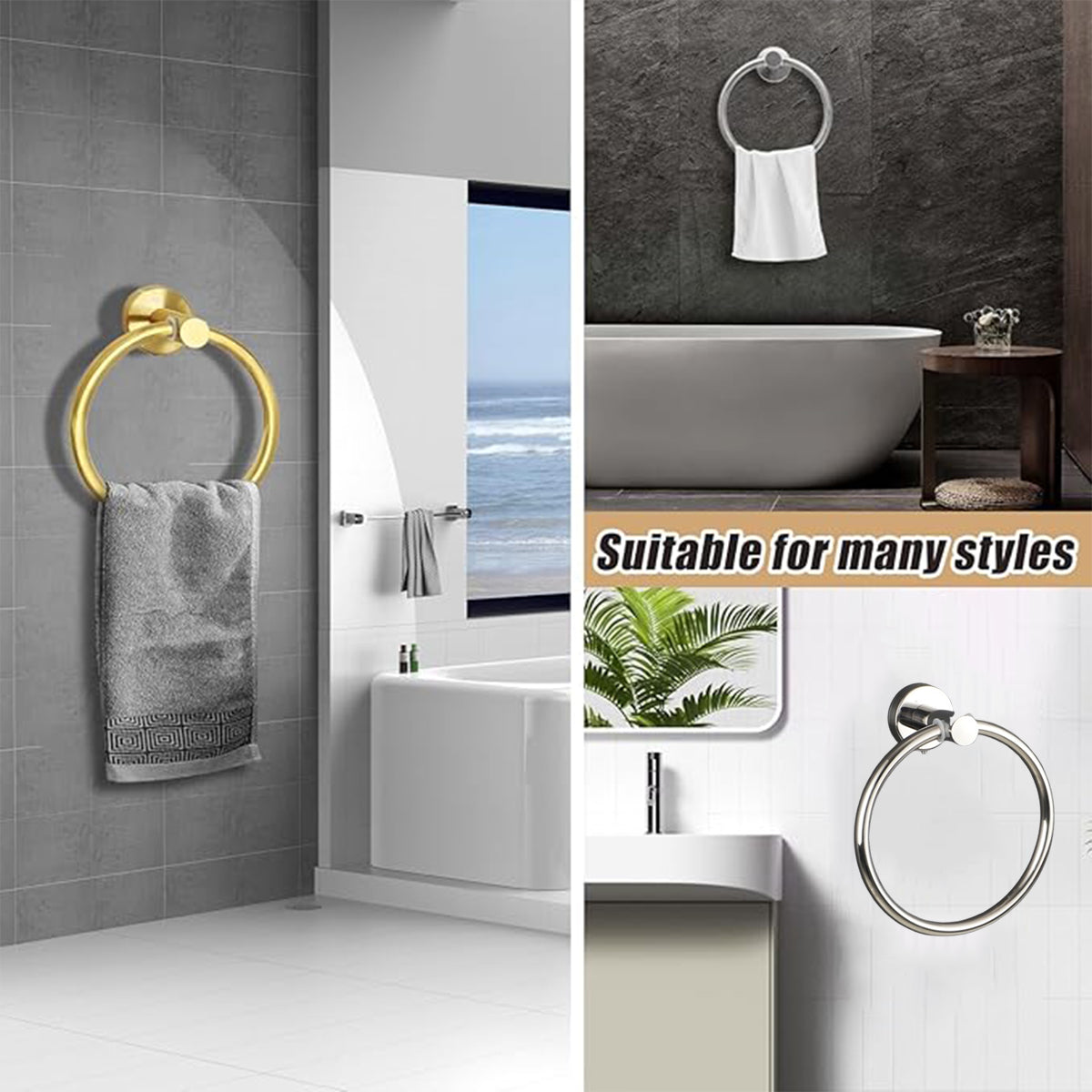 Wall Mounted Bathroom Towel Ring 180 Degree Swivel