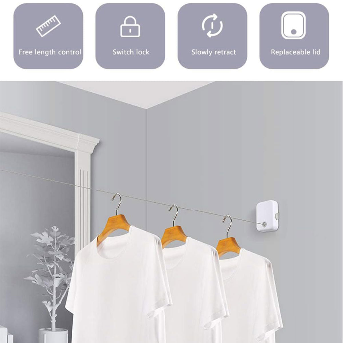 Retractable Stainless Steel Clothesline 4.3m Wall Mount
