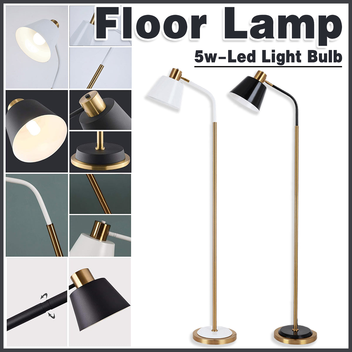 Modern Floor Lamp Rotatable Shade with 5W LED for Bedroom