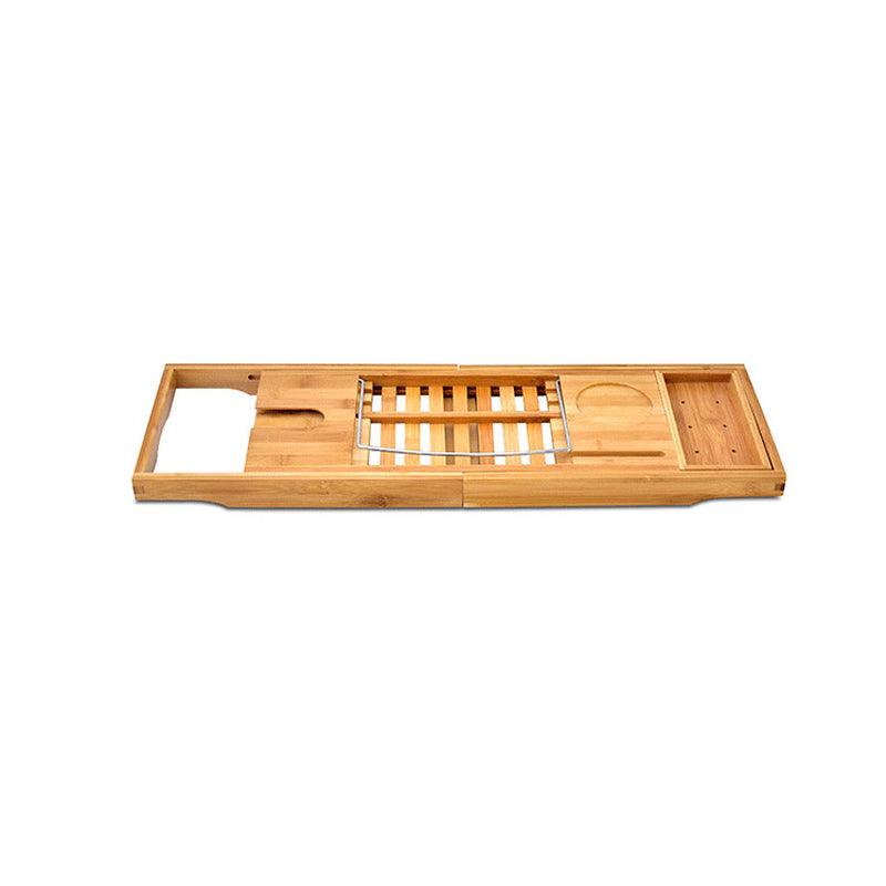 Expandable Bamboo Bath Caddy Bathtub Rack with Book and Phone Holder