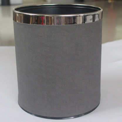 Hotel Leather Trash Bin with Metal Lining 10L Grey for Rooms
