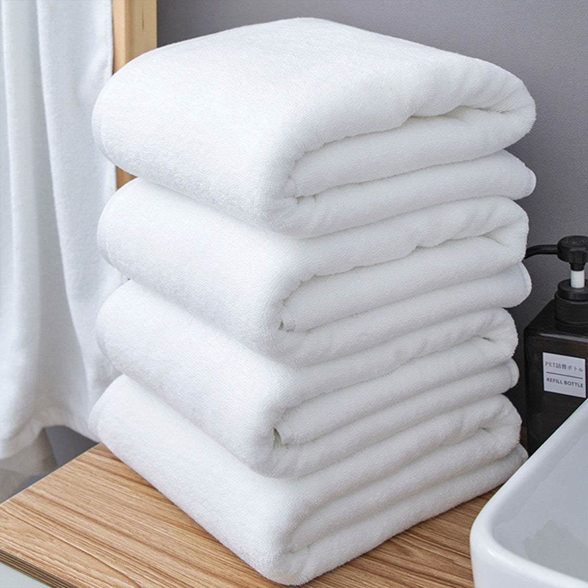6pcs Hotel Cotton Bath Mat Towels Non Slip Floor Use White