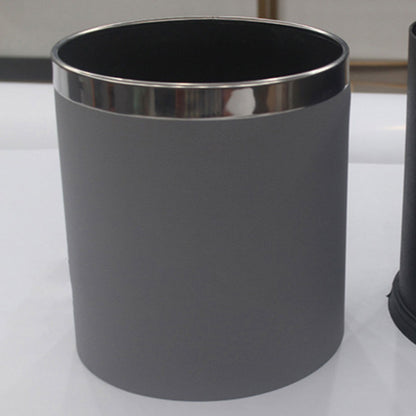 Hotel Leather Trash Bin with Metal Lining 10L Grey for Rooms