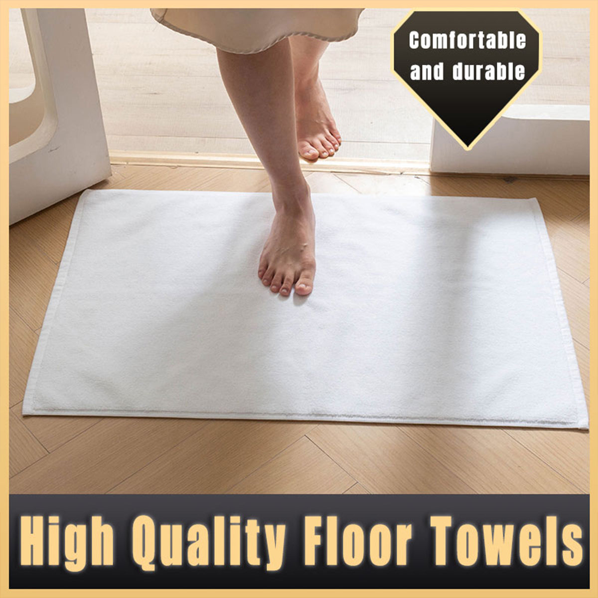 6pcs Hotel Cotton Bath Mat Towels Non Slip Floor Use White