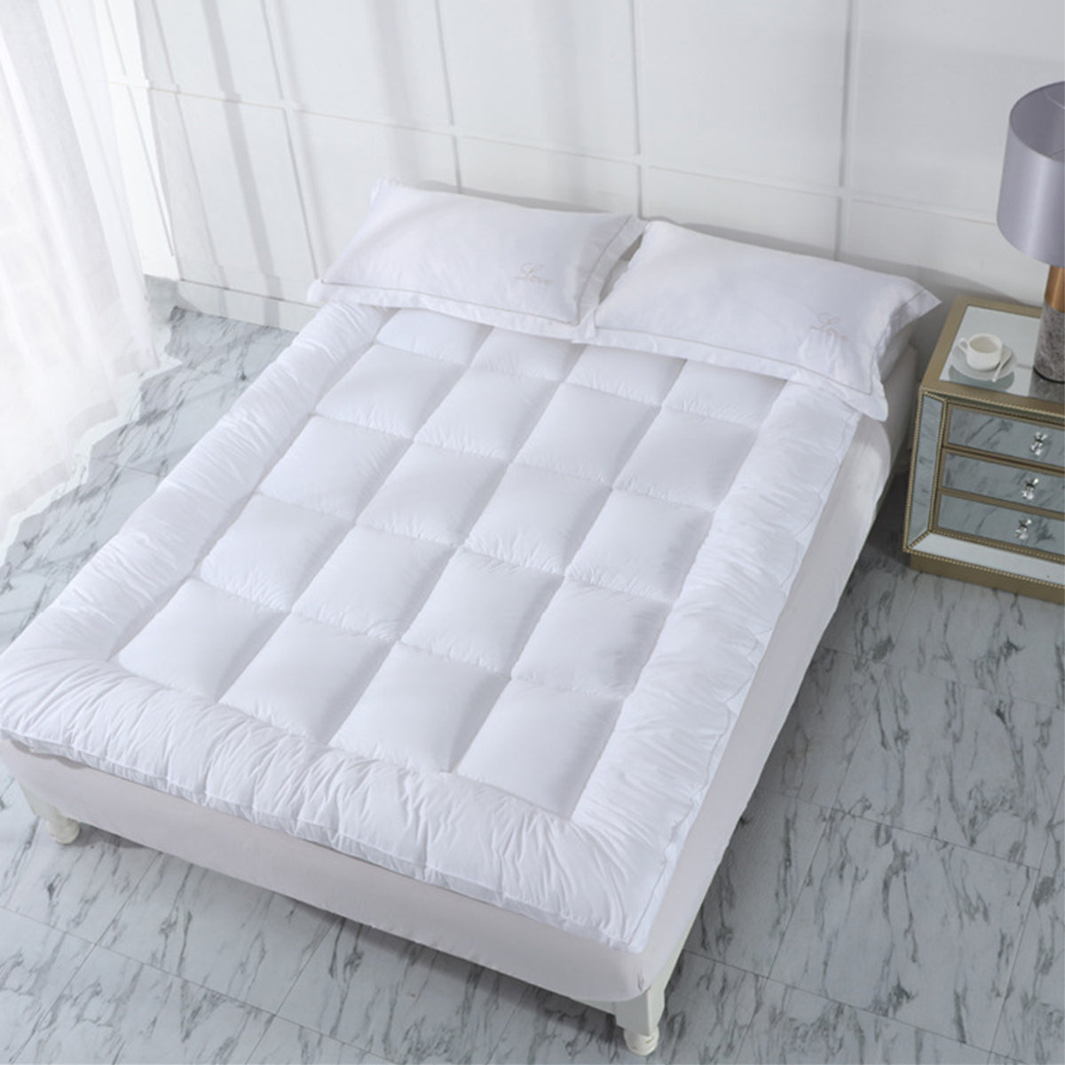 Hotel Mattress Comfort Pad Waterproof Box Quilted White