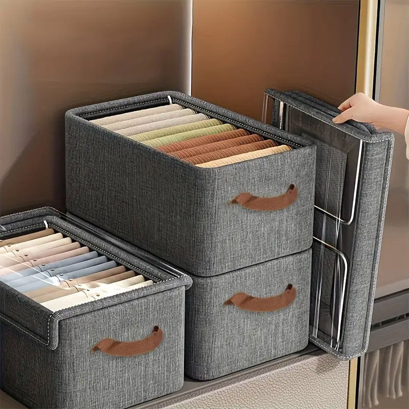 4 Pack Foldable Non Woven Storage Boxes with Clear Lids