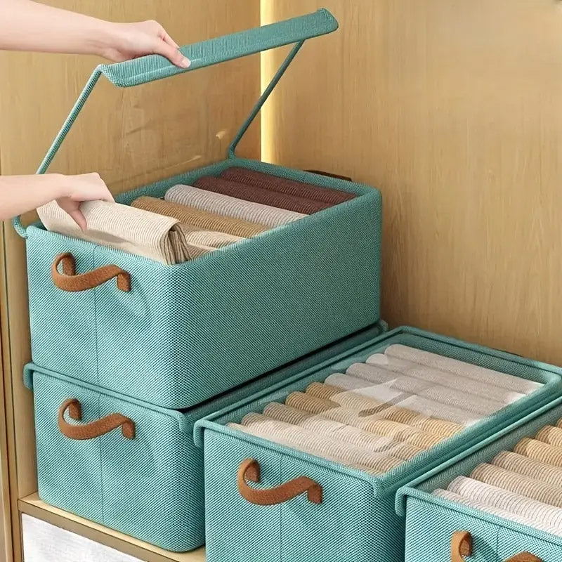 4 Pack Foldable Non Woven Storage Boxes with Clear Lids
