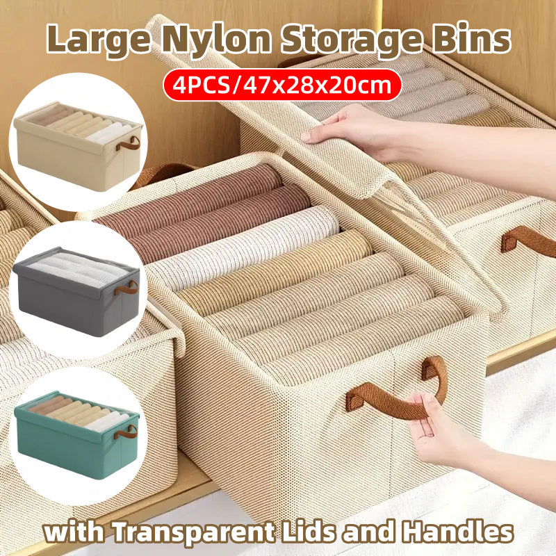 4 Pack Foldable Non Woven Storage Boxes with Clear Lids