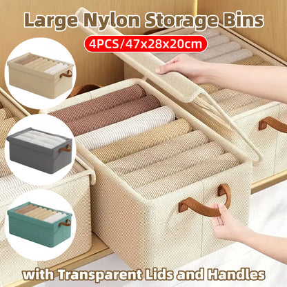 4 Pack Foldable Non Woven Storage Boxes with Clear Lids