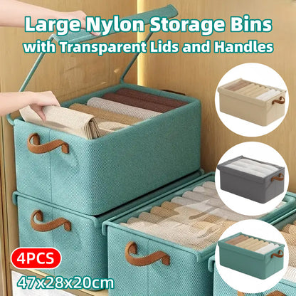 4 Pack Foldable Non Woven Storage Boxes with Clear Lids