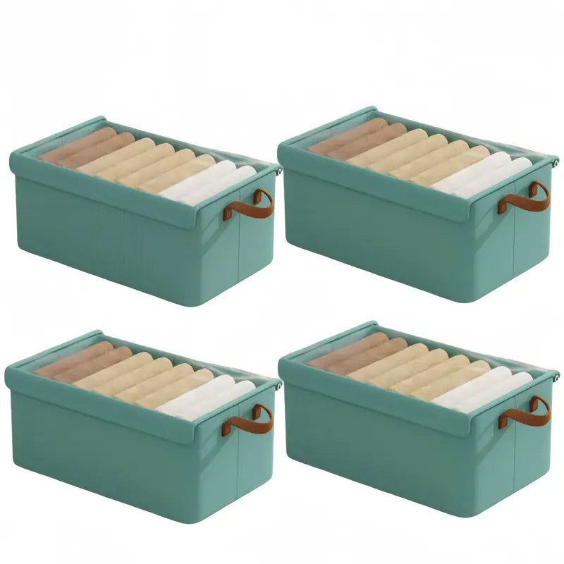 4 Pack Foldable Non Woven Storage Boxes with Clear Lids