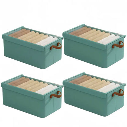 4 Pack Foldable Non Woven Storage Boxes with Clear Lids