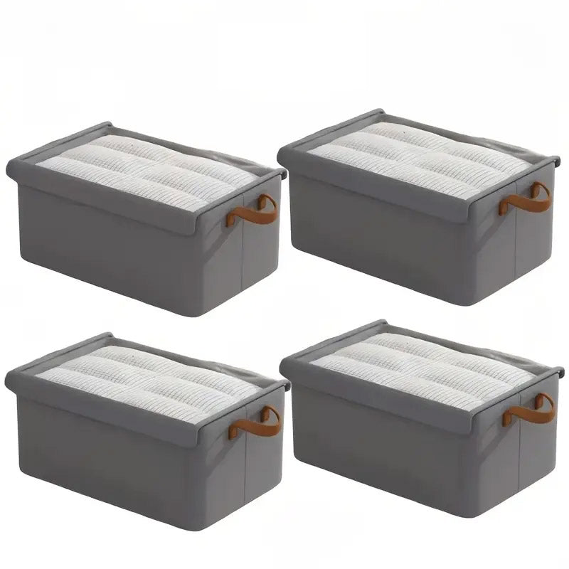 4 Pack Foldable Non Woven Storage Boxes with Clear Lids