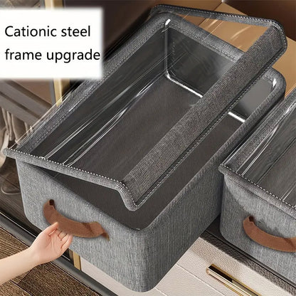 4 Pack Foldable Non Woven Storage Boxes with Clear Lids