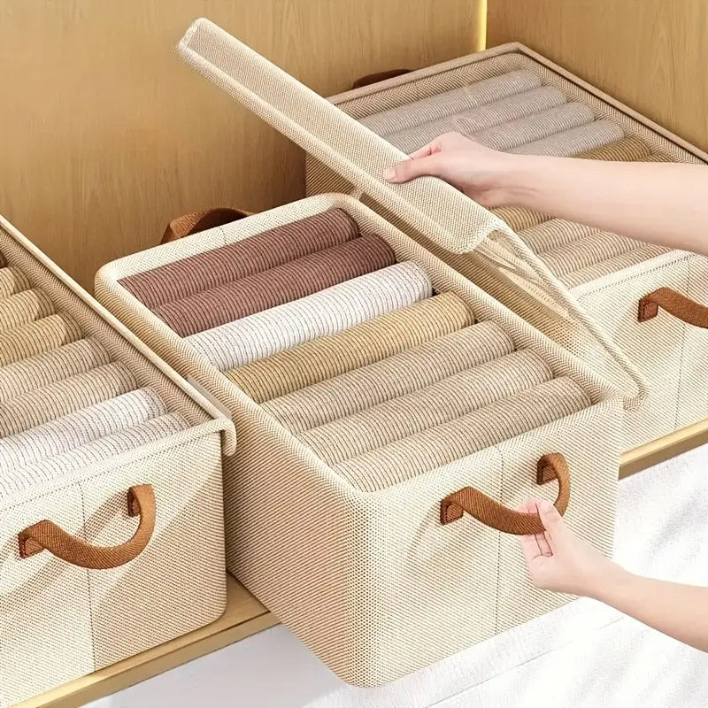 4 Pack Foldable Non Woven Storage Boxes with Clear Lids