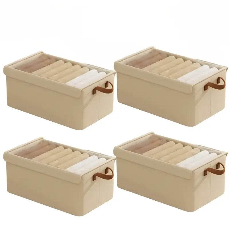 4 Pack Foldable Non Woven Storage Boxes with Clear Lids
