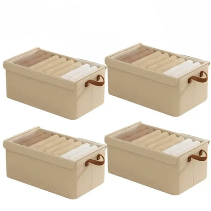 4 Pack Foldable Non Woven Storage Boxes with Clear Lids